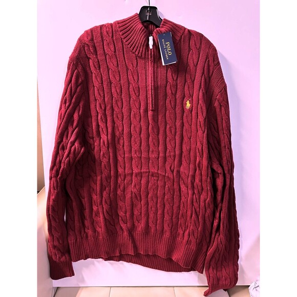 NWT POLO RALPH LAUREN MEN'S sweater XXL Cable-Knit Cotton Quarter-Zip - Picture 6 of 10